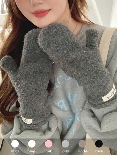 Heavyweight And Thermal New Dopamine Color Versatile Warm Cycling Gloves With Thermal Lining, Cute Faux Fur Gloves For Women, Thick Warm Gloves For Students, Cyclists, Skiers, Full Finger Solid Color Gloves For Men And Women, Cute Mittens