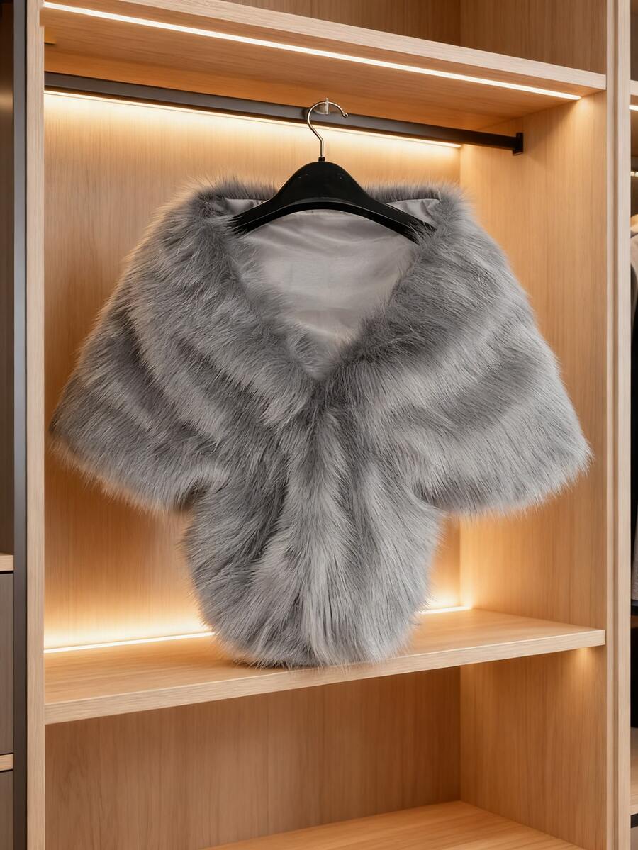 1pc Women's Elegant Bridal Wedding Faux Plush Long Wrap Shawl Cover Up Wrap Scarf Keep Warm Clothing Accessories