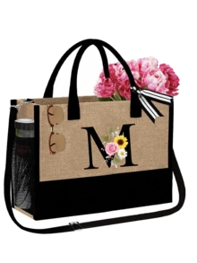 Personalized Floral Letter Linen Canvas Tote Bag Set, A-Z Letter Large Capacity Tote Bag With Matching Small Pouch, Suitable For Carrying Daily Essentials, Groceries, Travel Items, For Women, Fashion Lovers, Personalization Enthusiasts, Great For Daily Use, Shopping, Beach Travel, Adding Fashionable Personalized Accent To Outfits, Christmas/New Year Gift - Multicolor - View 22