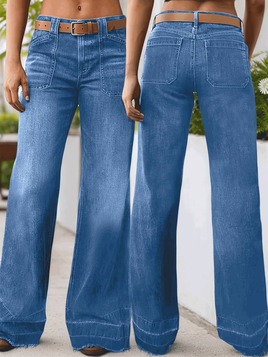 Quần jeans ống rộng dài dành cho nữ, giá cả phải chăng, chất lượng cao, thời trang và đa năng, lý tưởng cho trang phục thường ngày mùa xuân. - Rửa tối - Xem 1