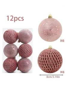 12入組聖誕樹掛飾,閃亮球裝飾套裝,適用於節慶派對、房間和樹木裝飾 - 粉色 - 查看 5