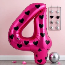 1套32英寸红色数字气球套装，包含黑色心形0-9数字铝箔气球，适合生日派对和周年纪念装饰 - 玫紅色 - 查看 14