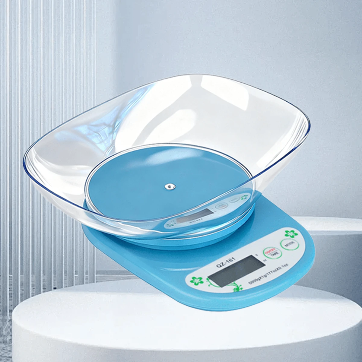 Báscula de cocina con recipiente extraíble de 5 kg/1 g: báscula digital de precisión para alimentos con recipiente y función de tara, ideal para hornear, cocinar, medir ingredientes y planificar. - Azul - Ver 1