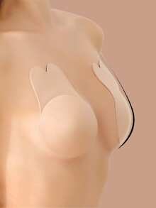 1/2pairs Reusable Bunny Ears Silicone Invisible Bra Self-Adhesive Sports Push-Up Bra Stickers, For Sports Push-Up Plank Workout - 彩色 - 查看 1