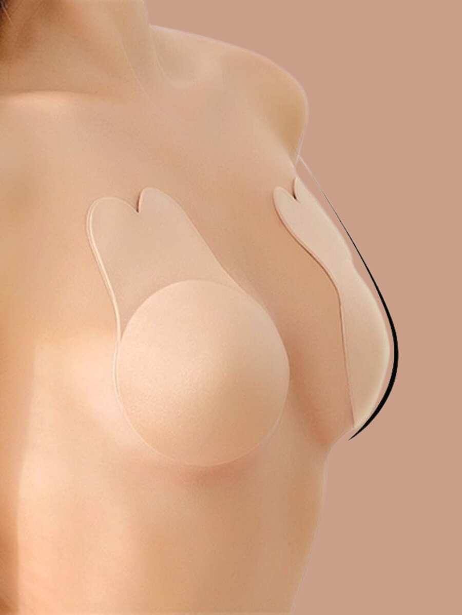 1/2pairs Reusable Bunny Ears Silicone Invisible Bra Self-Adhesive Sports Push-Up Bra Stickers, For Sports Push-Up Plank Workout - 彩色 - 查看 1