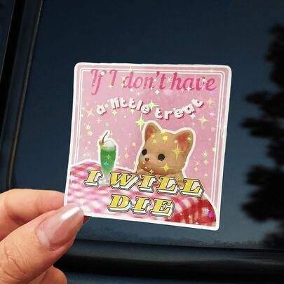 1pc/3pcs Adorable Cartoon Cat Vinyl Sticker - Waterproof, Scratch-Resistant, Decal For Laptops, Helmets, Motorcycles, Toolboxes, Guitars, Scooters, Cars - Playful "If I Don't Have A Little Treat I'll Die" Design With Green Drink & Stars, Motorcycle Decal | Playful Design | Waterproof Scrapbook Supplies Scrapbook Stationery Stickers