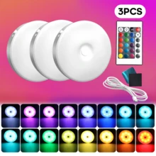1个/3个/6个 RGB 变色夜灯，LED 卧室夜灯，多色可变橱柜灯，带遥控器，变色夜灯，带调光器和定时器的夜灯，适用于橱柜、架子、楼梯、走廊、浴室（250mAh） - USB+遙控 - 查看 13