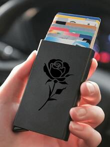 1PC Slim Card Holder, Floral Rose Print Elegant Thin Aluminum Metal Wallet ID Card Organizer, Business Credit Card Purse Mini Wallet For Office - Multicolor - View 12