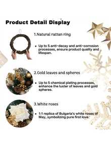 Artificial Champagne Gold Christmas Wreath, 40cm/15.8in Christmas Garland Realistic Evergreen Front Door Outdoor Wreath With Ball Ornaments, Flower, Roses Berries Golden Leaves Ribbon Pine Cones, Door Ring Decor Christmas Decorations, Christmas Presents Christmas Gifts For Women