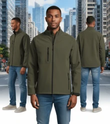 THEGEWA Men's 340gsm Softshell Thermal Jacket With Fleece Lining, Functional Design And Full Zip, 11 Colors Available, Perfect For Outdoor Use And Customization - Available S To 3XL - MARNAULA - 軍綠色 - 查看 5