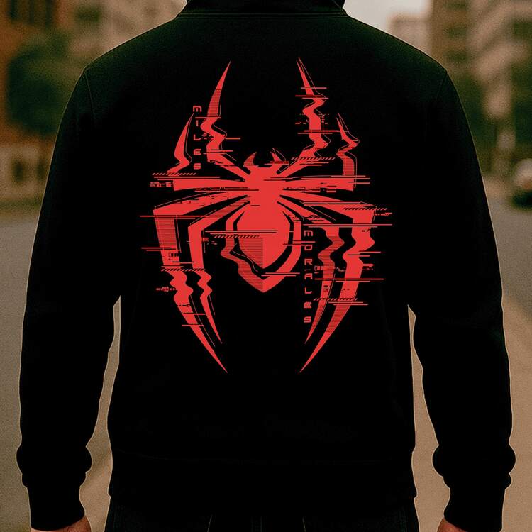 Sudadera con capucha de estampado de SPIDER POISON de edición premium, de estilo urbano oversize,, para uso casual en otoño e invierno - Negro - Añade 3