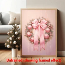1 pieza, Guirnalda rosa festiva, arte de pared, decoración navideña de pared, arte de pared suave de invierno, póster navideño adorable y femenino, perfecto para Navidad, ideal para decoración de habitación, decoración navideña del hogar, arte de pared, pósteres, arte de pared con marco - Lienzo (marco opcional)