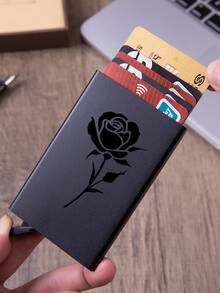 1PC Slim Card Holder, Floral Rose Print Elegant Thin Aluminum Metal Wallet ID Card Organizer, Business Credit Card Purse Mini Wallet For Office - Multicolor - View 7