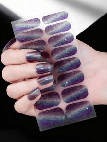 Blue Glitter Cat Eye Press-On Nails, Iridescent Magnetic Nail Strips With Chrome Powder, DIY False Nails For Women, Long-Lasting Manicure Kits (Ocean Sparkle Design) - 藍色 - 查看 4