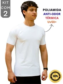 Kit Of 2 Men's Polyamide Compression Short Sleeve Thermal Anti-Odor UV50+ Raglan Shirts For Gym And Training KJG - White and Navy Blue - View 3