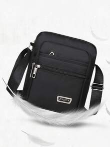 1个简约时尚单肩包，男士休闲单肩包，简约斜挎帆布手提包，带侧袋 - 彩色 - 查看 5