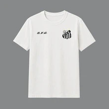 SANTOS PEIXÃO T-SHIRT + SHORTS KIT BERMUDA TACTEL ELASTANE SPORT DRY FIT YOUNG STRENGTH SANTOS BLACK AND WHITE BEACH - 黑白 - 查看 2