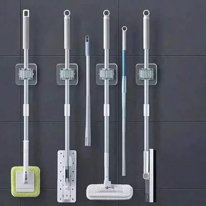 1/2/4/8pcs, Gray Mop Holder, Mop Hook, Mop Clip, Wall Mounted Mop And Broom Storage Clip, Mop Hanging Rack, Multifunctional Tools Storage Clip For Bathroom Kitchen Garden, Cleaning Accessories, Household Gadgets No-Drill