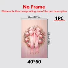 1 pieza, Guirnalda rosa festiva, arte de pared, decoración navideña de pared, arte de pared suave de invierno, póster navideño adorable y femenino, perfecto para Navidad, ideal para decoración de habitación, decoración navideña del hogar, arte de pared, pósteres, arte de pared con marco - Lienzo (marco opcional)