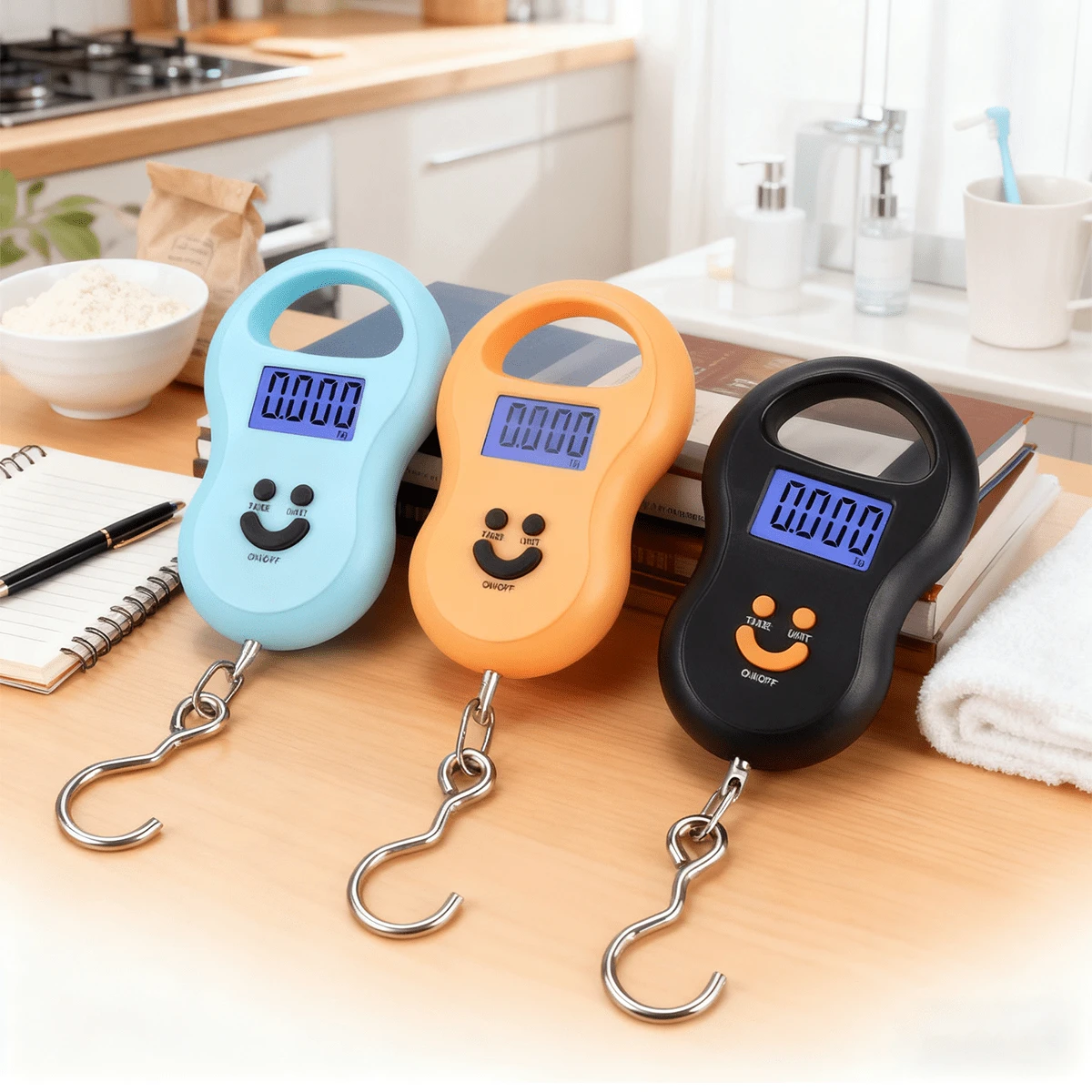 Báscula electrónica portátil multicolor para equipaje, con capacidad para 50 kg, para colgar, con pantalla LCD y función de tara. Adecuada para equipaje, mochilas y material de acampada. Verificación del peso para cumplir con las normas de las aerolíneas + báscula para pesca. - Negro - Ver 1