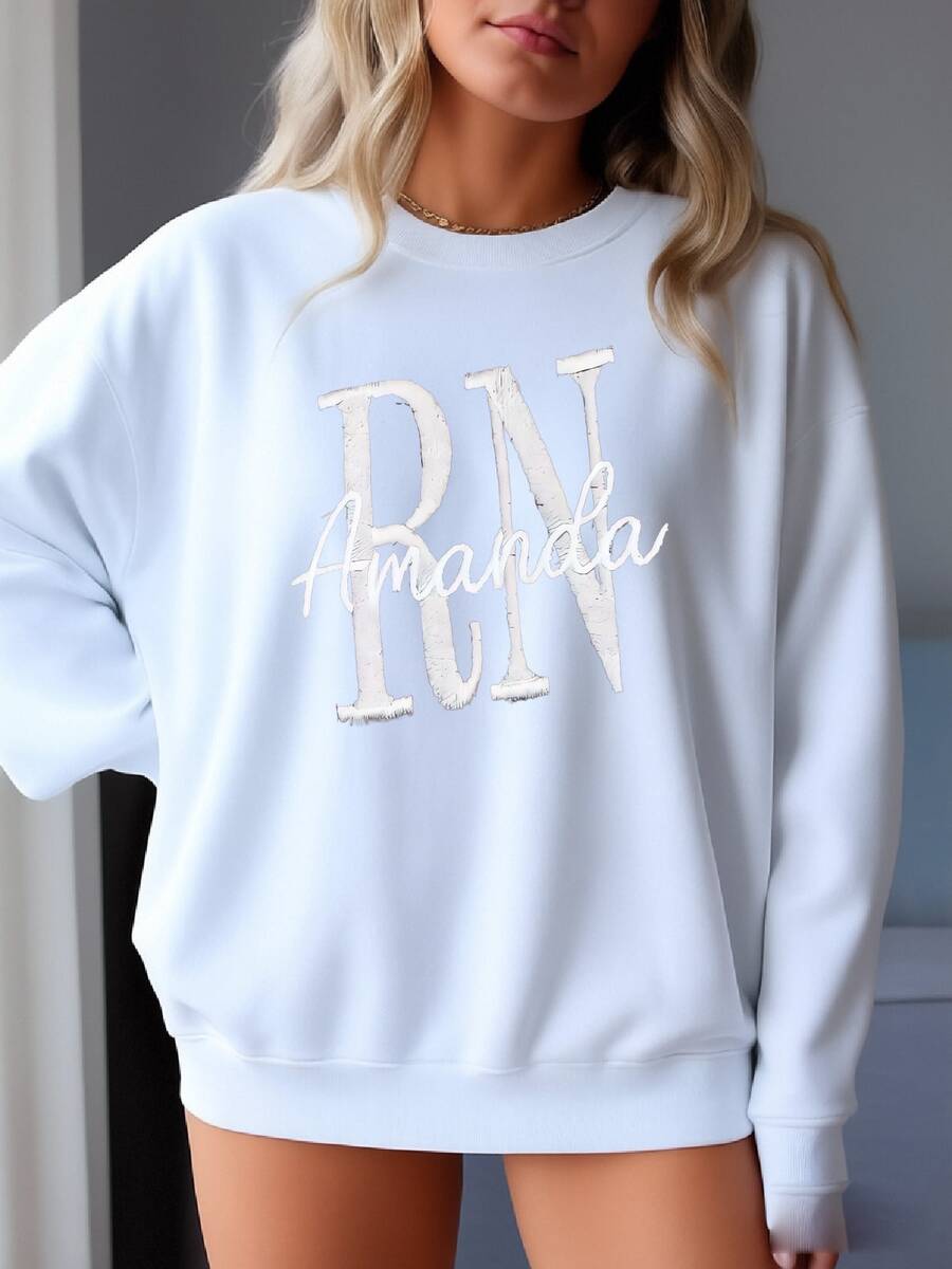 Nurse Sweatshirt, Custom Rn Name Crewneck, Personalized Nurse Gift, Cute Graduation Sweatshirt, Nurse Appreciation Gift Sweatshirt - trắng - Xem 1