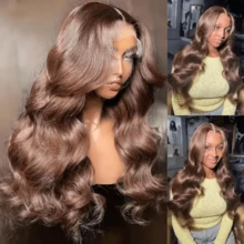200% Density Chocolate Brown Body Wave Lace Front Wig Blended Hair 8-34 Inch 13x4 HD Brown Body Wave Lace Front Wigs Pre Plucked Pre Cut Natural Hairline With Baby Hair Chocolate Brown Body Wave Lace Wigs For Black Women Daily Use - S4 - View 4