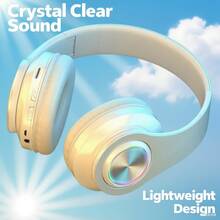 Wireless Headset, 5.2 Subwoofer Stereo, Game Music And Sports Dual-Mode Headset, With LED Lighting Effect, Adjustable, Long Battery Life Compatible Mobile Phone/Computer Multifunctional Headset - 白色 - 查看 10