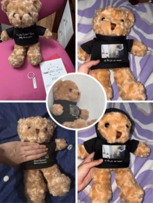 1pc Teddy Bear Figurine, With Customized Text + Image, Funny Gifts, Doll Clothes, Bedroom Decor, Christmas Gifts, Birthday Decorations, Personalized Gifts, Suitable For College Dormitory Decoration, Halloween Decoration, Home Decoration, Wedding Decoration, Car Decoration, Baptism, Christmas Decoration, Gifts For Women