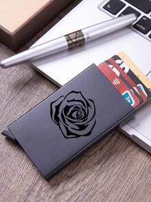 1PC Slim Card Holder, Floral Rose Print Elegant Thin Aluminum Metal Wallet ID Card Organizer, Business Credit Card Purse Mini Wallet For Office - Multicolor - View 1