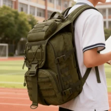 Mochila deportiva táctica: mochila para ordenador portátil de uso diario, unisex, con múltiples compartimentos, fabricada en poliéster resistente, ideal para senderismo, pesca, gimnasio, con detalles a rayas, mochila para fitness | Mochila de moda | Correas seguras, mochila de senderismo. Adecuada para viajeros, campistas, amantes de la naturaleza y aficionados al fitness. - Verde militar - Ver 8