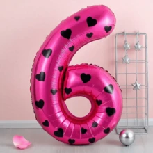1套32英寸红色数字气球套装，包含黑色心形0-9数字铝箔气球，适合生日派对和周年纪念装饰 - 玫紅色 - 查看 16
