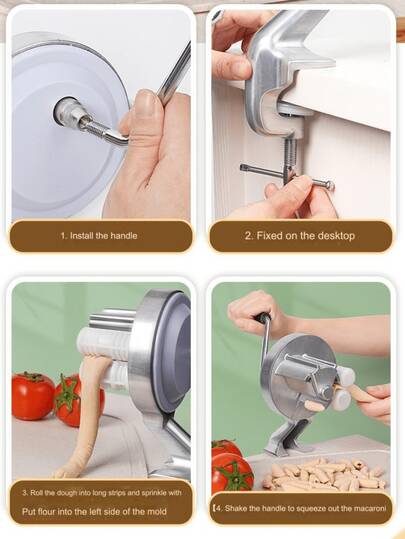 Máquina de hacer pasta manual, máquina de pasta accionada a mano, extrusor de pasta de aleación de aluminio para el hogar, apta para cocina, espaguetis, fettuccine, ñoquis, risotto