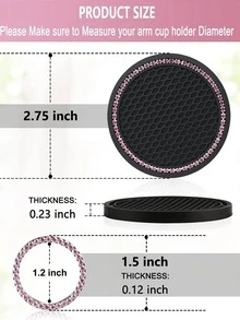 4pcs Car Coasters With Diamond Inlay, Car One Click Start Decorative Ring Set, Car Interior Water Cup Mat - Multicolor - View 6