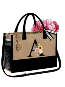 Personalized Floral Letter Linen Canvas Tote Bag Set, A-Z Letter Large Capacity Tote Bag With Matching Small Pouch, Suitable For Carrying Daily Essentials, Groceries, Travel Items, For Women, Fashion Lovers, Personalization Enthusiasts, Great For Daily Use, Shopping, Beach Travel, Adding Fashionable Personalized Accent To Outfits, Christmas/New Year Gift - Multicolor - View 15
