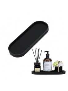 1 件梳妆台托盘 - 硅胶椭圆形浴室台面托盘，大理石纹理设计，非常适合皂液器、香水、珠宝和洗漱用品、浴室整理和储存、珠宝展示、香水和珠宝、时尚浴室托盘配件、浴室装饰和配件、浴室托盘