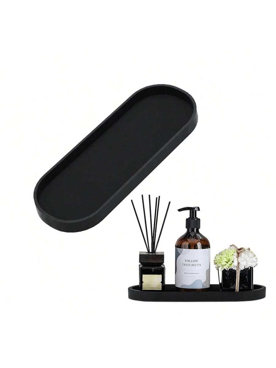 1 件梳妆台托盘 - 硅胶椭圆形浴室台面托盘，大理石纹理设计，非常适合皂液器、香水、珠宝和洗漱用品、浴室整理和储存、珠宝展示、香水和珠宝、时尚浴室托盘配件、浴室装饰和配件、浴室托盘