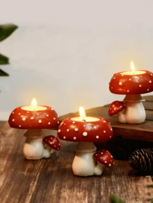 1pc Cute Mushroom Resin Candlestick Desktop Decor Candle Holder Crafts Home Decoration Mushroom Candle Sculpture Gifts Birthday Graduation - Multicolor - View 1