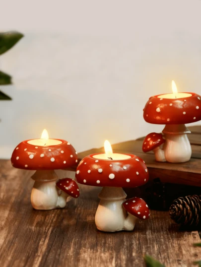 1pc Cute Mushroom Resin Candlestick Desktop Decor Candle Holder Crafts Home Decoration Mushroom Candle Sculpture Gifts Birthday Graduation
