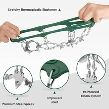 19-zębowy łańcuch ze stali nierdzewnej z antypoślizgowym systemem raków Ice Grip, przeznaczony do chodzenia, biegania, wędrówek i trekkingu po śniegu i lodzie, odpowiedni do butów/kozaków męskich i damskich