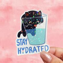1pc/3pcs Stay Hydrated Sticker - Cute Black Cat In Cup Design, Waterproof & Reusable Vinyl Decal For Laptops, Water Bottles, And More - Fun Animal-Themed Decoration, Laptop Decoration | Playful Design | Glossy Finish, Cat Stickers, Laptop Sticker, Laptop Skin Cover, Laptop Accessory, Funny Sticker, Sticker Scrapbook Supplies Scrapbook Stationery