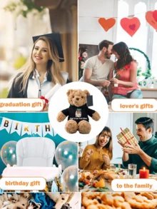 1pc Teddy Bear Figurine, With Customized Text + Image, Funny Gifts, Doll Clothes, Bedroom Decor, Christmas Gifts, Birthday Decorations, Personalized Gifts, Suitable For College Dormitory Decoration, Halloween Decoration, Home Decoration, Wedding Decoration, Car Decoration, Baptism, Christmas Decoration, Gifts For Women