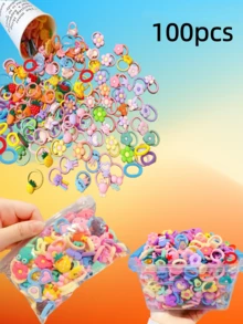 40/80个混色图案可爱发圈套装，弹性发圈不伤发 - 彩色弹力发带，适合马尾辫和麻花辫，随机颜色组合发饰