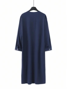 2025Islamic Men's Abaya Long Sleeve Embroidered Stand Collar Men's Traditional Muslim Clothing Arabic Men's Loose Abaya - Navy Blue - View 3