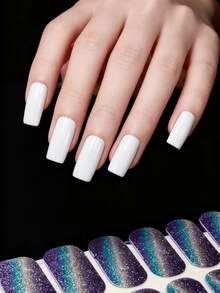 Blue Glitter Cat Eye Press-On Nails, Iridescent Magnetic Nail Strips With Chrome Powder, DIY False Nails For Women, Long-Lasting Manicure Kits (Ocean Sparkle Design) - 藍色 - 查看 3