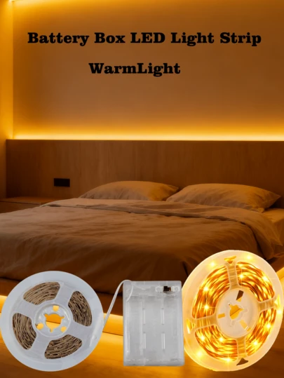 5V Battery-Powered LED Warm White Light Strip, Self-Adhesive Non-Waterproof Version, Suitable For Wardrobes/Stairs/Kitchens/TV Backdrops/Corridors (No Built-In Battery)