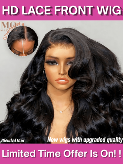 34 Inch Body Wave Glueless Black Color Lace Front Wig Human Blended Hair Wig 13x4 5X5 Hair Wigs Glueless Natural Hairline No Glue 200% Density Body Wave HD Lace Pre Plucked Wig With Baby Hair #1B Natural Looking Beginner Friendly