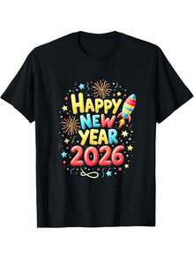Camiseta de fiesta de Nochevieja para hombres 2026 - Diseño de fuegos artificiales y confeti de Feliz Año Nuevo con número 2026 - Camiseta casual de cuello redondo y manga corta en rojo y multicolor para celebraciones de Año Nuevo y atuendo casual - Ropa festiva para hombres adultos - Blanco - Ver 1