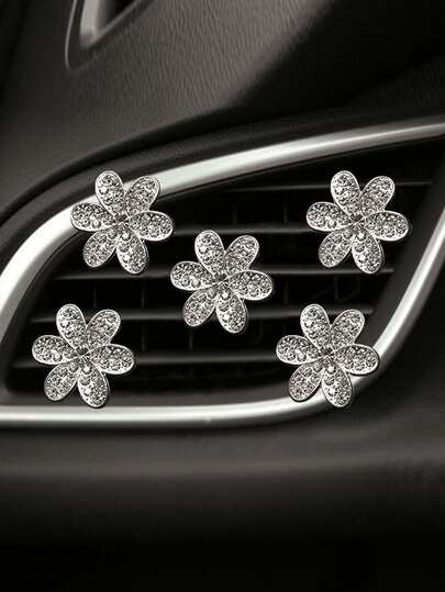 5 szt. klipsów do kratki nawiewu w samochodzie ze stopu aluminium, 6 płatków, urocze akcesoria dekoracyjne do wnętrza klimatyzacji samochodowej