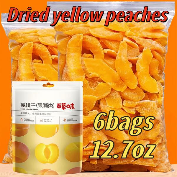 6 Bags Of Dried Peaches 12.7oz, 2.12 Ounces/Bag, Ready To Eat Dried Peaches, Preserved Fruits, Sweet And Sour Taste, Soft And Chewy, Suitable For Valentine's Day Gifts, Drama Snacks, After-School Snacks, Satisfying Snacks, Halloween&Christmas Eve&Christmas Essential Snacks.