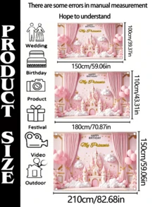 1 tấm banner trang trí tiệc sinh nhật công chúa tùy chỉnh với tên và năm, chất liệu polyester màu hồng, kiểu lâu đài cổ tích, dùng làm phông nền chụp ảnh, có 3 kích cỡ, banner Chúc mừng sinh nhật cá nhân hóa, phù hợp cho bàn bánh kem, tường nhà, trang trí ngoài trời. - Nhiều màu 3 - Xem 3